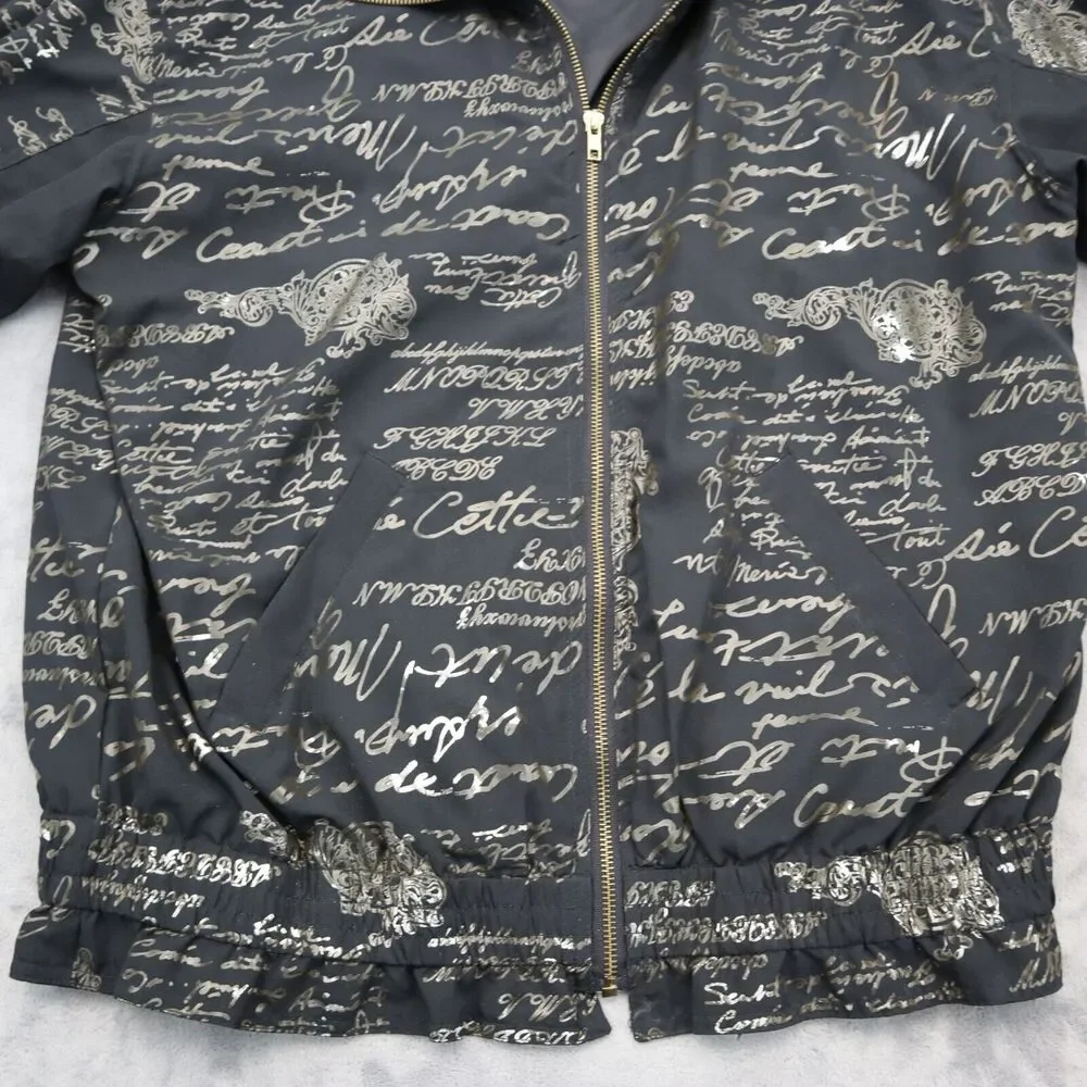ABVIEN Jacket Mens M Black Gold French Writing Full Zip Bomber Style Casual Wear